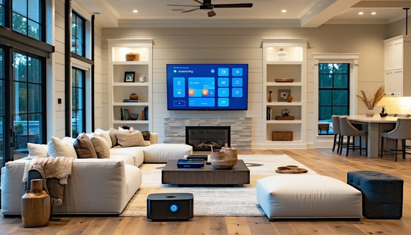 Smart home devices installed in a comfortable Alabama living room
