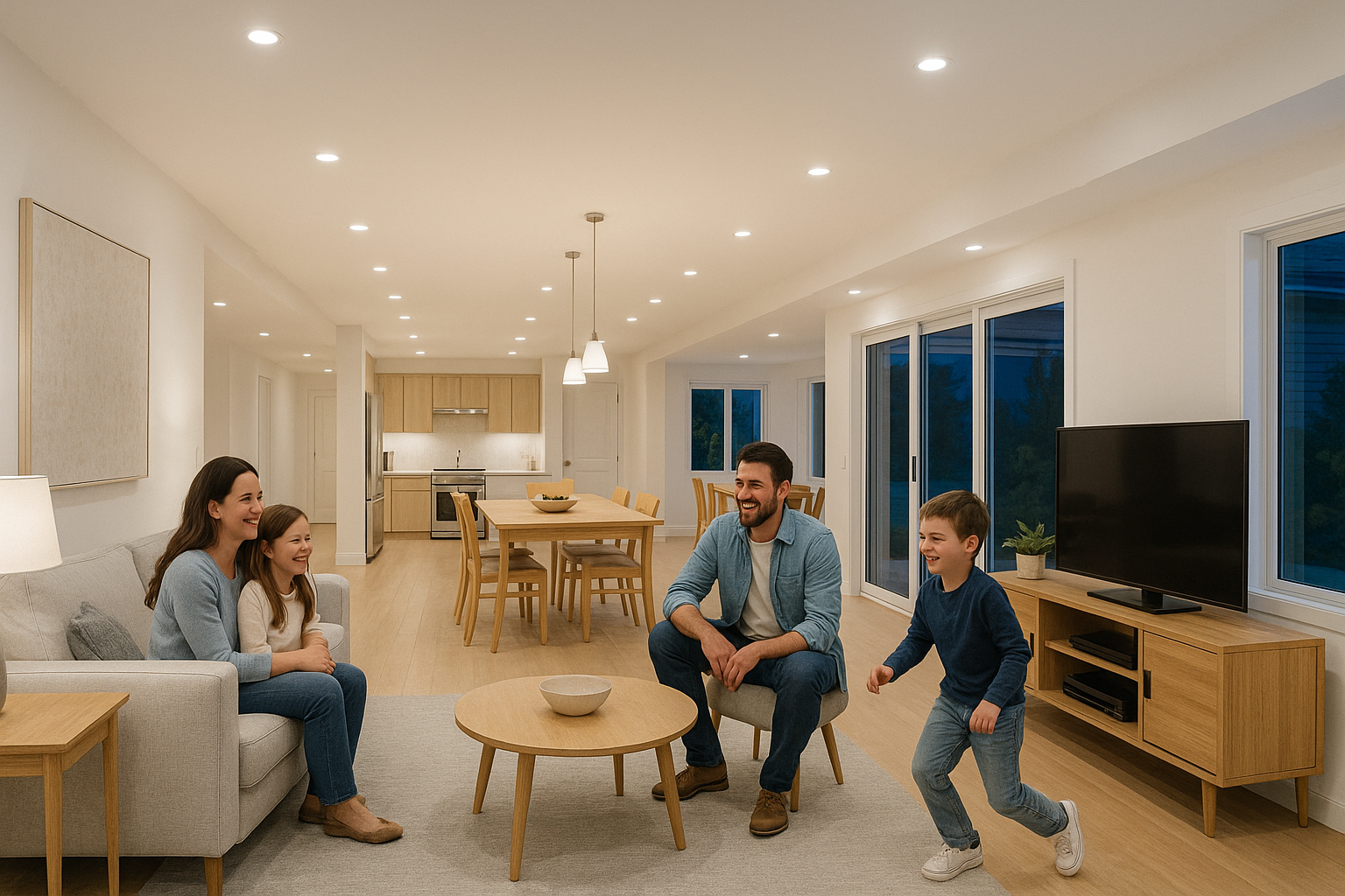 Family Relaxing in Modern Living Room